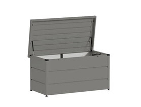 Hormann Juno duża metalowa skrzynia ogrodowa balkonowa tarasowa zamykana schowek szare aluminium RAL 9007